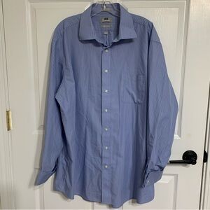 Stafford Men's Blue Pinstripe Dress Shirt 17.5‎ 34-35 Cotton USA Made
